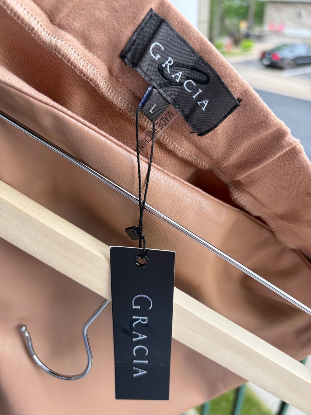 🆕✨GRACIA Faux Leather Front Wrap Pencil Skirt Nude Blush Midi Stretch Size L - Picture 14 of 16